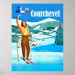 Ski in Courchvel, Frau auf Ski, Frankreich Poster