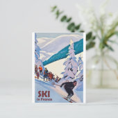 Ski in Frankreich, Winterurlaub, Vintage Postkarte (Stehend Vorderseite)
