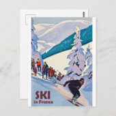 Ski in Frankreich, Winterurlaub, Vintage Postkarte (Vorne/Hinten)
