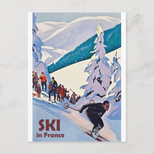 Ski in Frankreich, Winterurlaub, Vintage Postkarte (Vorderseite)