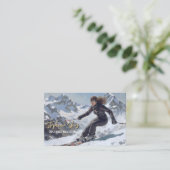 Ski Instructor Woman Skiing Visitenkarte (Stehend Vorderseite)