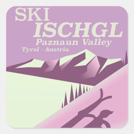 Ski Ischgl, Paznaun Tal Tirol Quadratischer Aufkleber (Vorderseite)