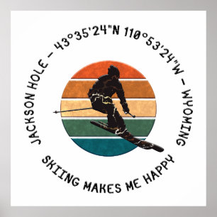 Ski Jackson Hole, Wyoming - Man Skier, Schwarzer T Poster