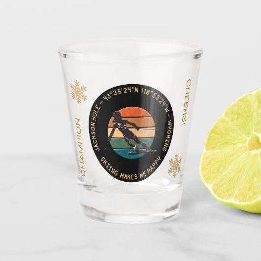 Ski Jackson Hole, Wyoming - weibliches Skiergesche Schnapsglas (Vorderseite)