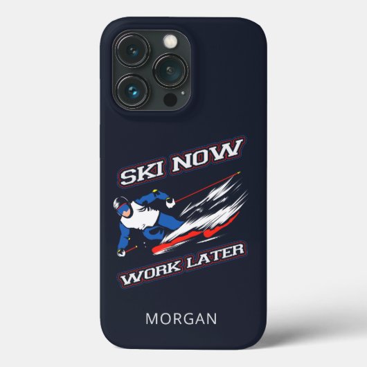 Ski jetzt arbeiten später Skifans Personalisiert Case-Mate iPhone Hülle (Rückseite)