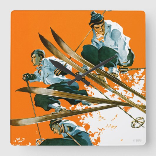 Ski Jumpers von Ski Weld Quadratische Wanduhr (Vorderseite)