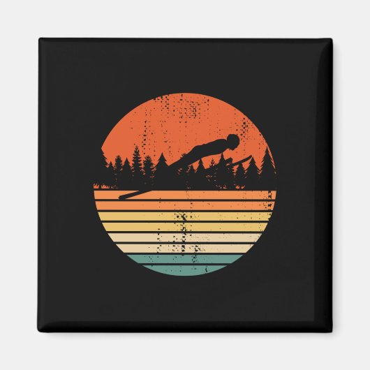 Ski Jumping Retro Ski Jumper Geschenk Magnet (Vorne)