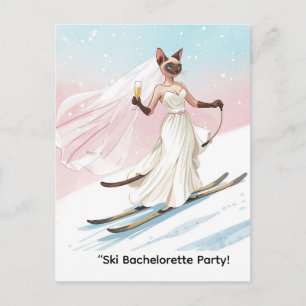 Ski-Junggesellinnen-Abschiedsparty für Katzenliebh Einladungspostkarte