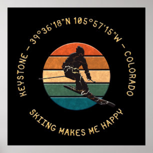Ski Keystone, Colorado - Man Skier, gelber Text Poster