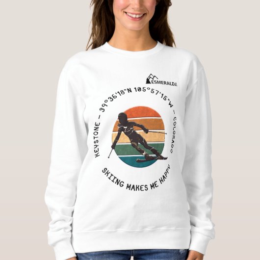 Ski Keystone, Colorado - Skierin, Schwarzer Text Sweatshirt (Vorderseite)