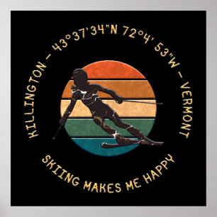 Ski Killington, Vermont - Frau Skier, Gelber Text Poster