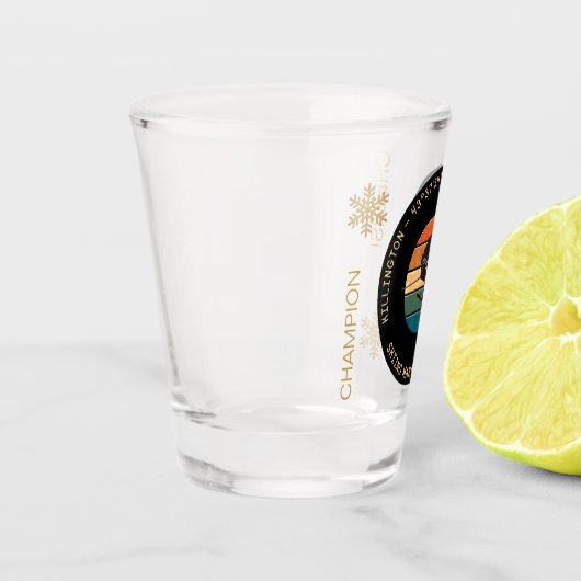 Ski Killington, Vermont - Man Skier, gelber Text Schnapsglas (Links)