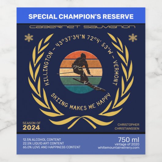 Ski Killington, Vermont - Man Skier, gelber Text Weinetikett (Einzelnes Label)