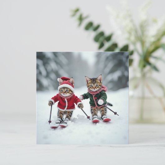 ski kitty catmas karte (Stehend Vorderseite)