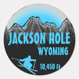 Ski-Kunstaufkleber Jackson Hole Wyoming blaue Runder Aufkleber