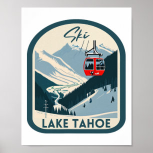 Ski Lake Tahoe Retro Vintager Style Lake Tahoe Ski Poster