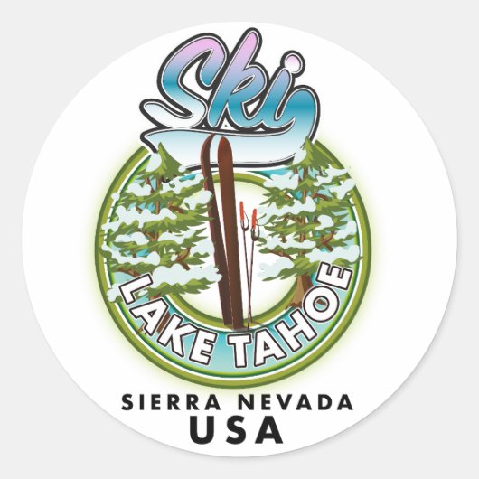 Ski Lake Tahoe Sierra Nevada USA Runder Aufkleber (Vorderseite)