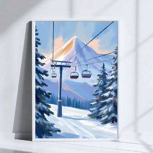 Ski Lift   Berg Winter Aquarell Skifahren Poster