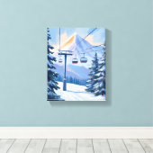 Ski Lift | Mountain Winter Watercolor Skiing Leinwanddruck (Insitu (Holzboden))