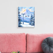 Ski Lift | Mountain Winter Watercolor Skiing Leinwanddruck (Insitu (Wohnzimmer))