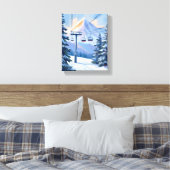 Ski Lift | Mountain Winter Watercolor Skiing Leinwanddruck (Insitu (Schlafzimmer))