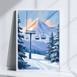 Ski Lift | Mountain Winter Watercolor Skiing Poster