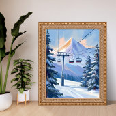 Ski Lift | Mountain Winter Watercolor Skiing Poster