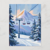 Ski Lift | Mountain Winter Watercolor Skiing Postkarte (Vorderseite)