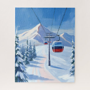 Ski Lift   Schneeberg Seilbahn Wasserfarben Puzzle