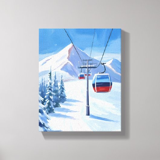 Ski Lift | Snow Mountain Gondola Watercolor Leinwanddruck (Vorderseite)