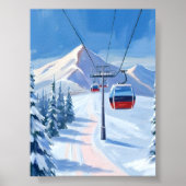 Ski Lift | Snow Mountain Gondola Watercolor Poster (Vorne)