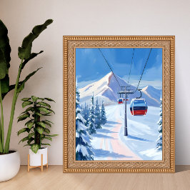 Ski Lift | Snow Mountain Gondola Watercolor Poster