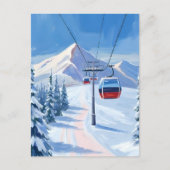 Ski Lift | Snow Mountain Gondola Watercolor Postkarte (Vorderseite)