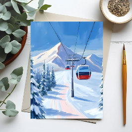 Ski Lift | Snow Mountain Gondola Watercolor Postkarte