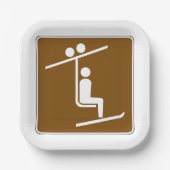 Ski Lift Symbol Rustic Winter Sports Icon Pappteller (Vorderseite)