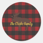 Ski Lodge Moose Buffalo Karierte Urlaubsparty Runder Aufkleber (Vorderseite)