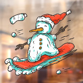 Ski Lodge Santa Winter Snowman On Snowboard Decor Fensteraufkleber (Blatt 2)