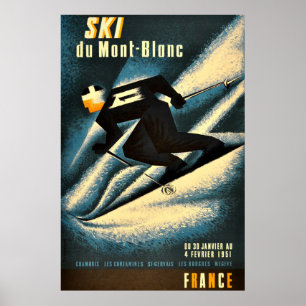 Ski Mont Blanc 1951 Vintage französisches Skifahre Poster