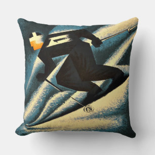 Ski Mont Blanc 1951 Vintages französisches Skiplak Kissen