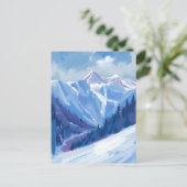 Ski Mountain | Blue Watercolor Mountain Range Postkarte (Stehend Vorderseite)