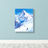 Ski Mountain Slopes Winter Watercolor Leinwanddruck (Insitu (Holzboden))