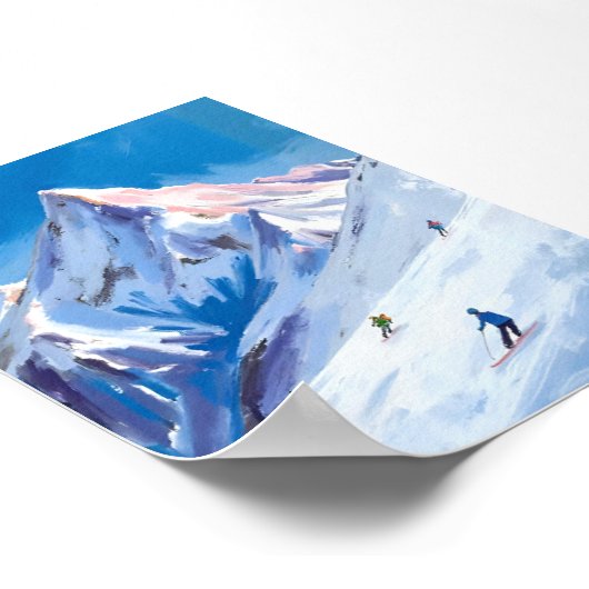 Ski Mountain Slopes Winter Watercolor Poster (Ecke)