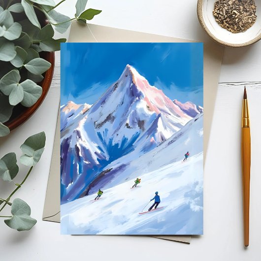 Ski Mountain Slopes Winter Watercolor Postkarte