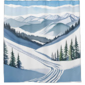 Ski Mountain Watercolor Duschvorhang (Vorderseite)