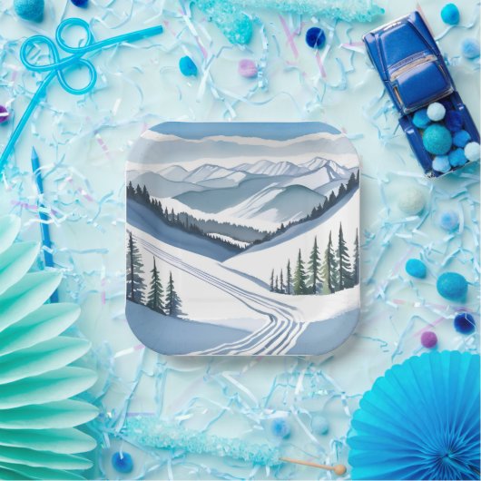 Ski Mountain Watercolor Pappteller (Party)