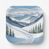 Ski Mountain Watercolor Pappteller (Vorderseite)