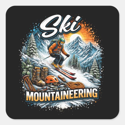 Ski Mountaineering Quadratischer Aufkleber (Vorderseite)