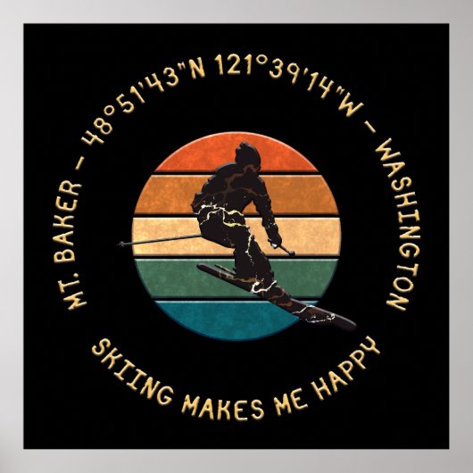 Ski Mt. Baker, Washington - Man Skier, Gelber Text Poster (Vorne)