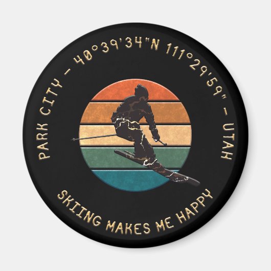 Ski Park City, Utah - Man Skier Golden Text Magnet (Vorne)