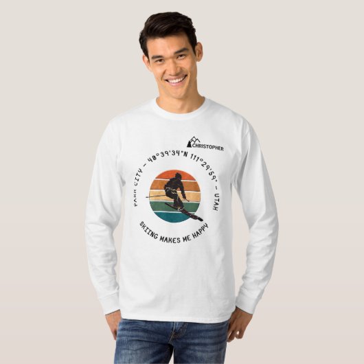Ski Park City, Utah - Man Skier, Schwarzer Text T-Shirt (Vorne ganz)